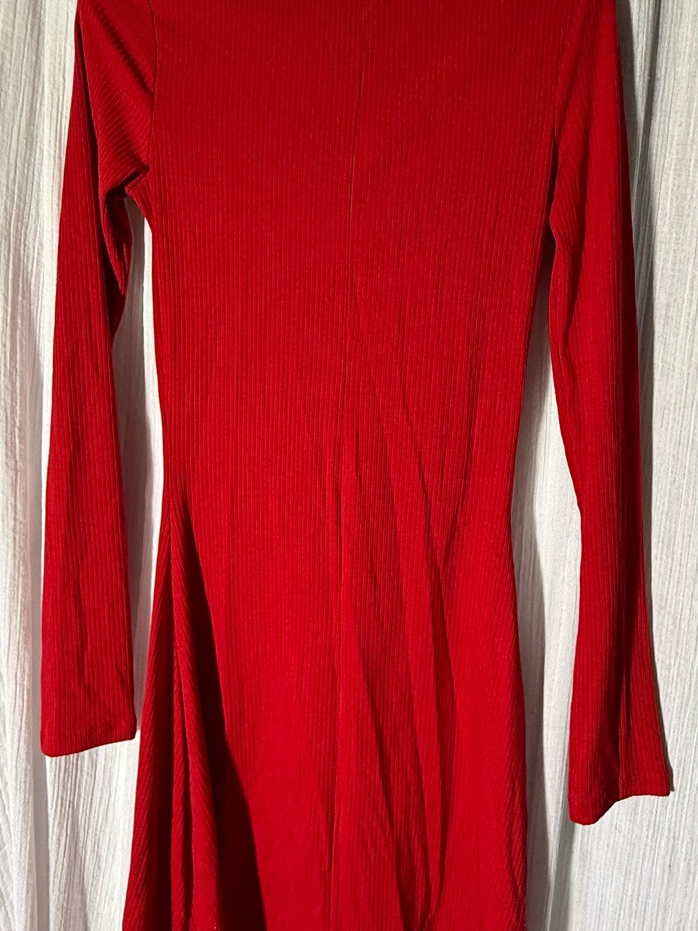 Red Zip-Front Ribbed Long-Sleeve Dress - Picture 10 of 10